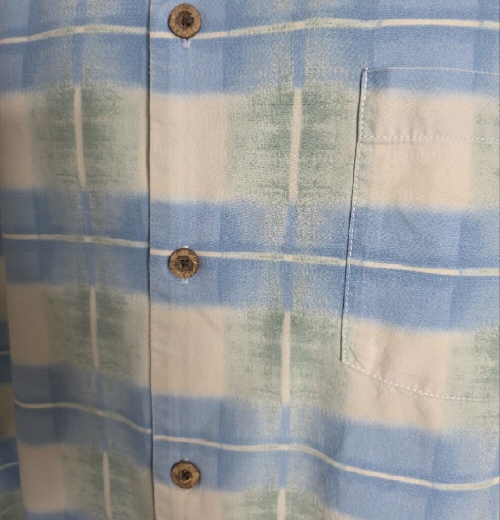 761 Tommy Bahama Men's Silk Cotton Blend Plaid Camp Shirt Blue Green XXL - Picture 2 of 5